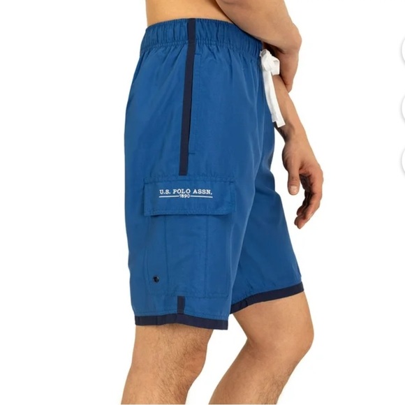 Polo Assn | Mountain Blue cargo Swim Shorts with White Drawstring - Picture 5 of 13
